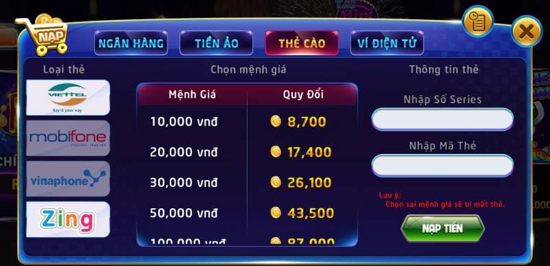 Nạp tiền Rikvip Các phương thức nạp tiền Rikvip